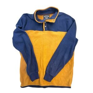 MBX Premium Goods Pullover Sweater‎ Mens Size M Blue Brown Fleece 1/4 Button Up